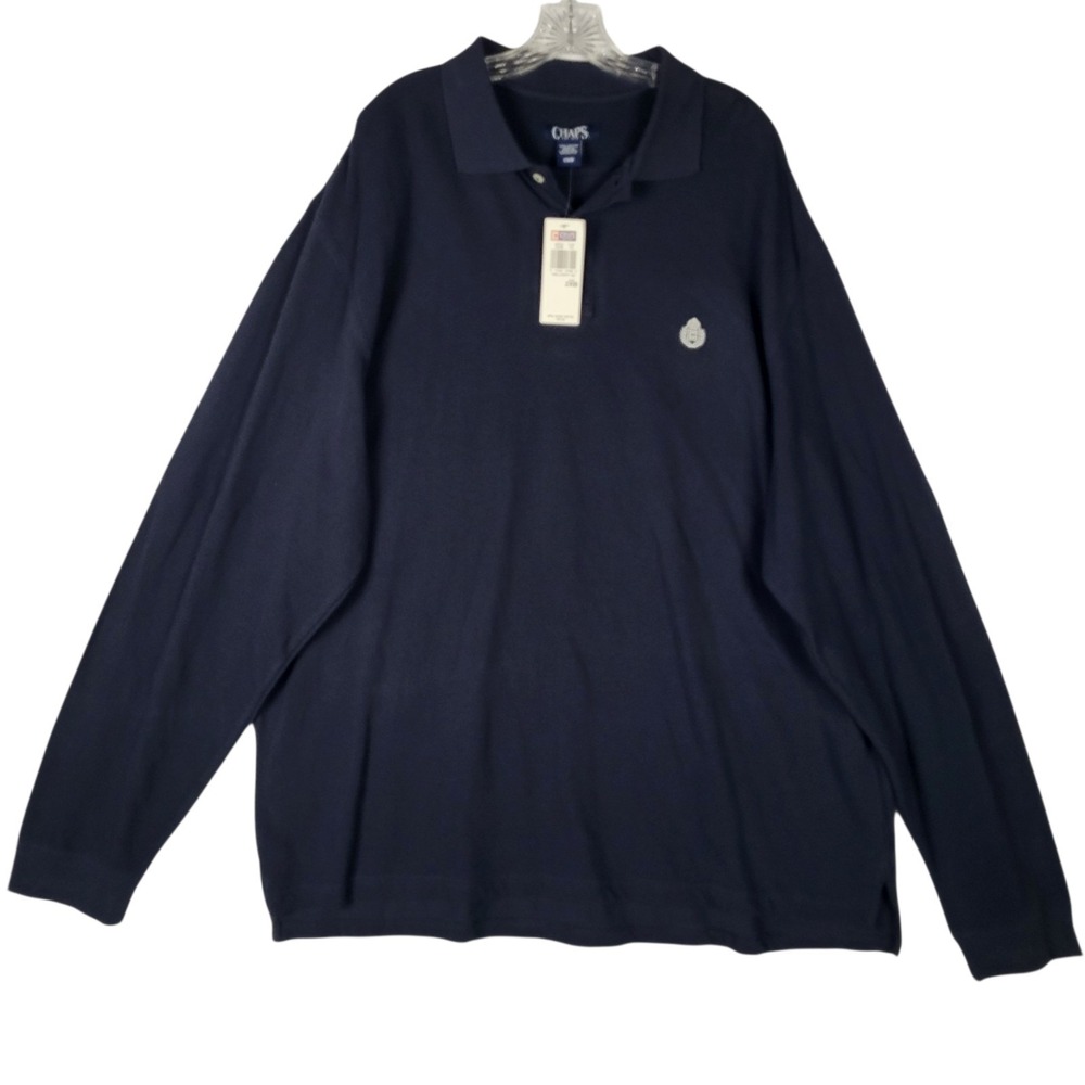 Chaps By Ralph Lauren Long Sleeve Polo Shirt Men's 2XB Blue Office Casual NWT